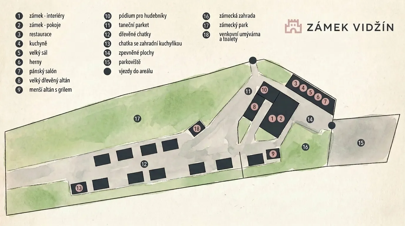 Mapa areálu Zámku Vidžín